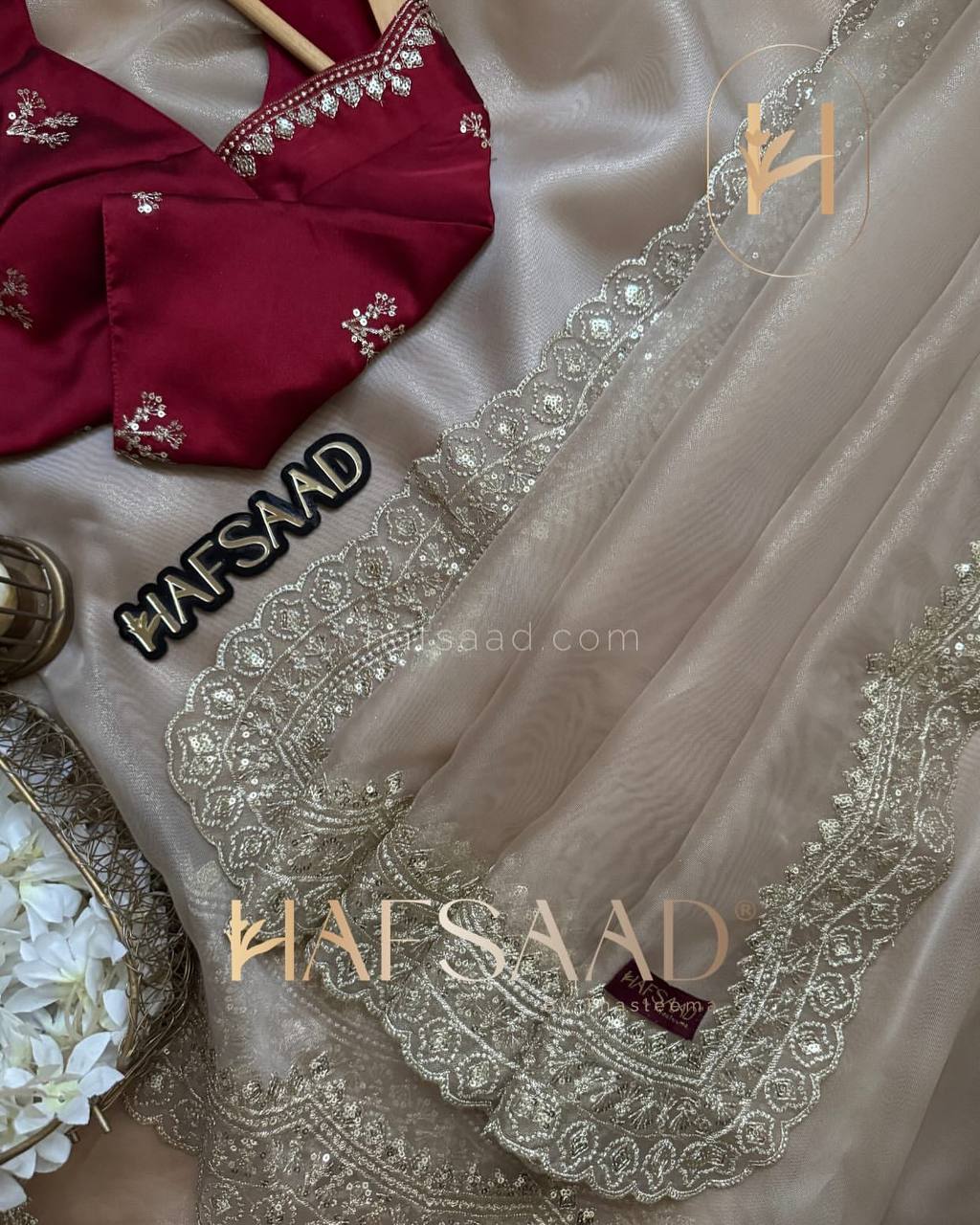 Luxurious Ivory Organza Dupatta with Heavy Golden Sequin & Zari Cutwork Border โ Perfect for Weddings & Festive Layering - Image 9