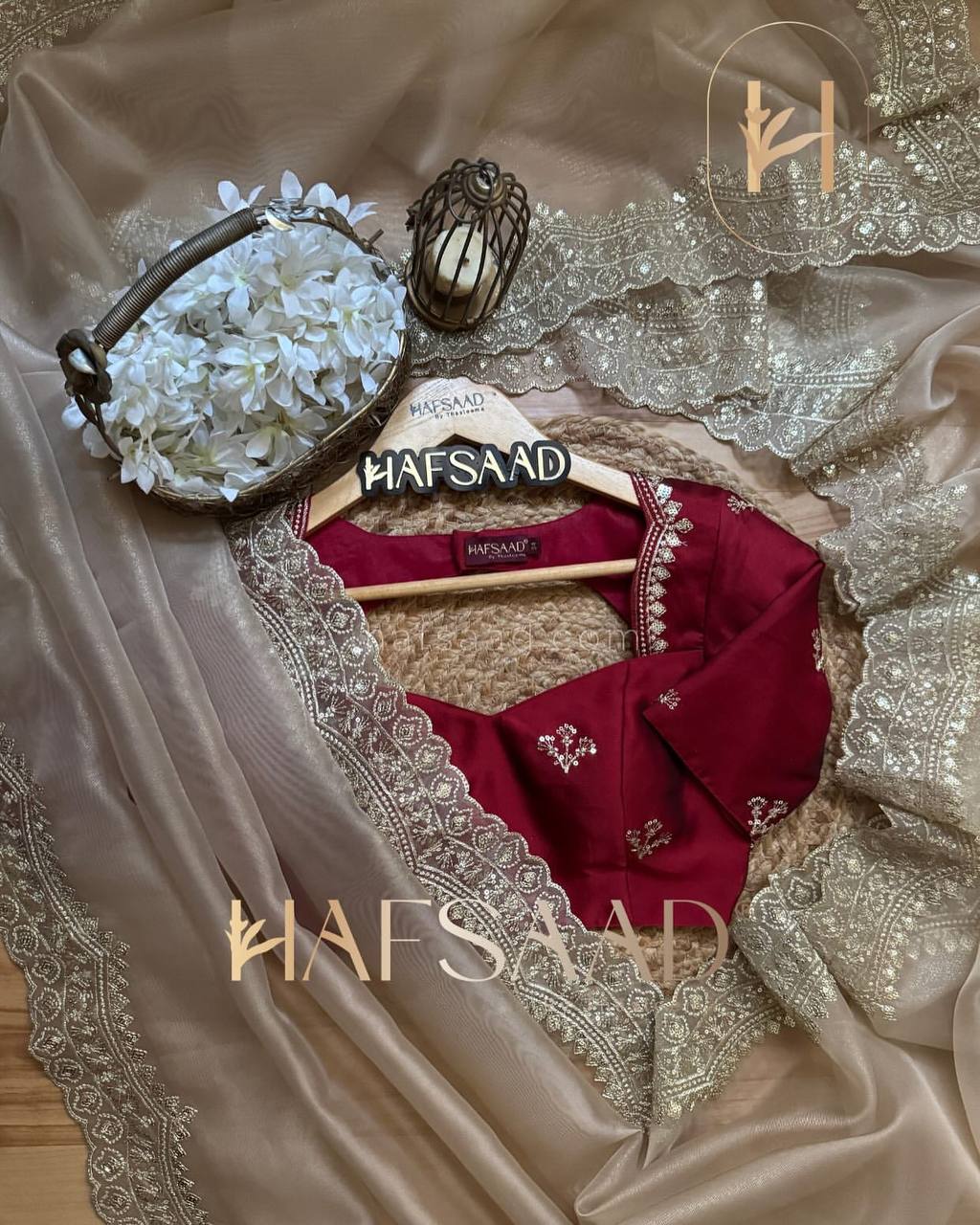 Luxurious Ivory Organza Dupatta with Heavy Golden Sequin & Zari Cutwork Border โ Perfect for Weddings & Festive Layering - Image 5